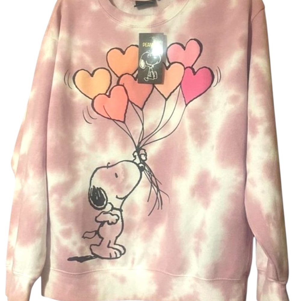 NWT Peanuts Snoopy Pink Tie Dye Raised Heart Balloons Sweatshirt SZ L - Picture 4 of 11